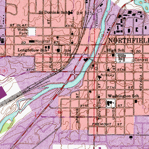 Topographic Map of Northfield Fire and Rescue, MN
