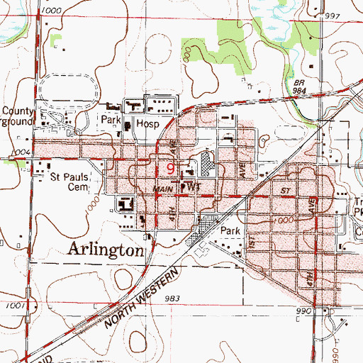 Topographic Map of Arlington Fire Department, MN