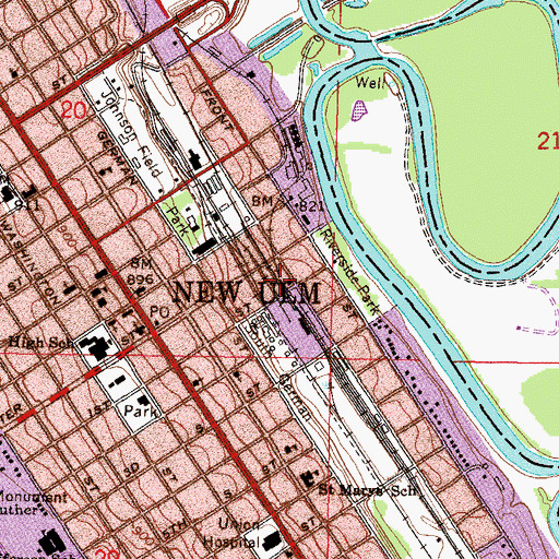 Topographic Map of New Ulm Fire Department Engine House 3 Goosetown Station, MN