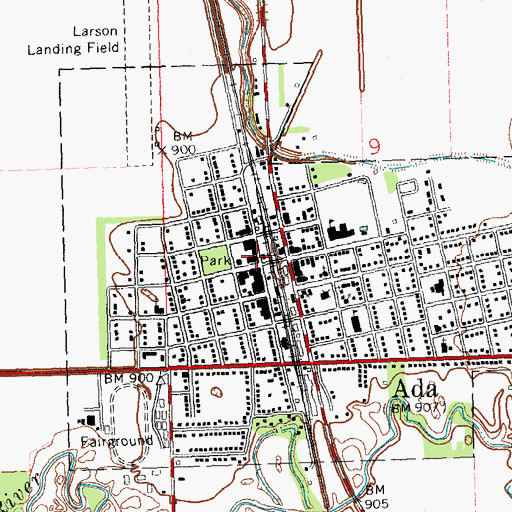Topographic Map of Ada Volunteer Fire Department, MN