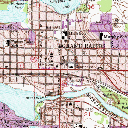Topographic Map of Grand Rapids Fire Department North Side Station, MN