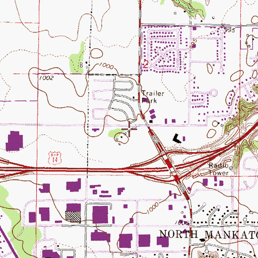 Topographic Map of North Mankato Fire Department Station 1, MN