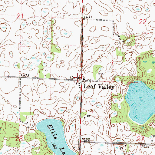 Topographic Map of Leaf Valley Township Fire Department, MN