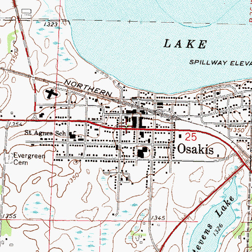 Topographic Map of Osakis Fire Department, MN