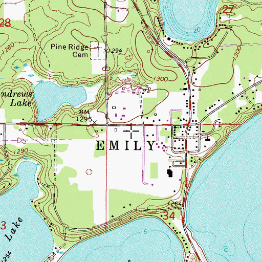 Topographic Map of Emily Volunteer Fire Department, MN