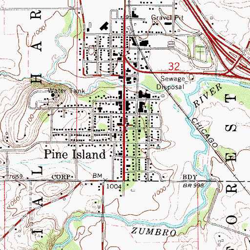 Topographic Map of Pine Island Fire Department, MN