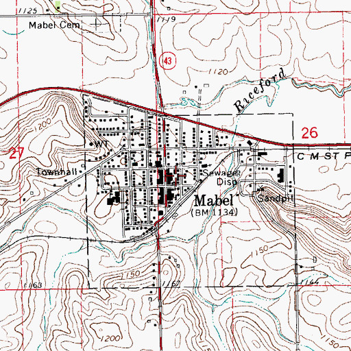 Topographic Map of Mabel Volunteer Fire Department, MN