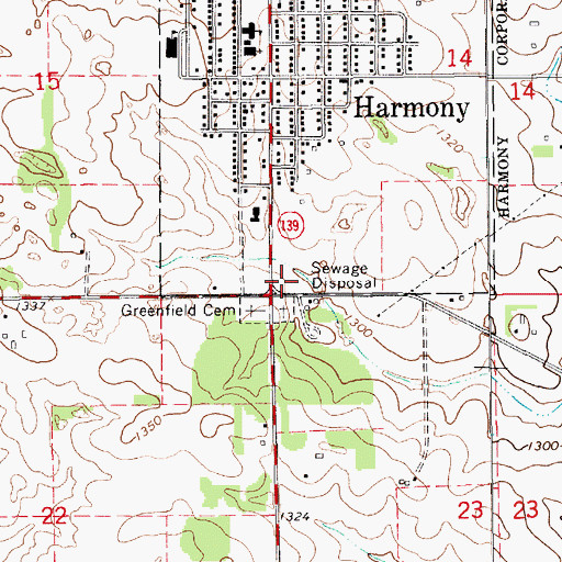 Topographic Map of Harmony Fire Department, MN