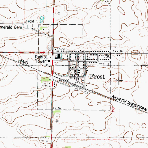 Topographic Map of Frost Volunteer Fire Department, MN