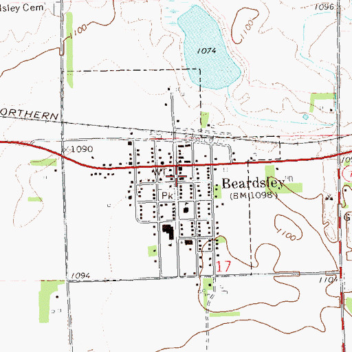 Topographic Map of Beardsley Fire Department, MN