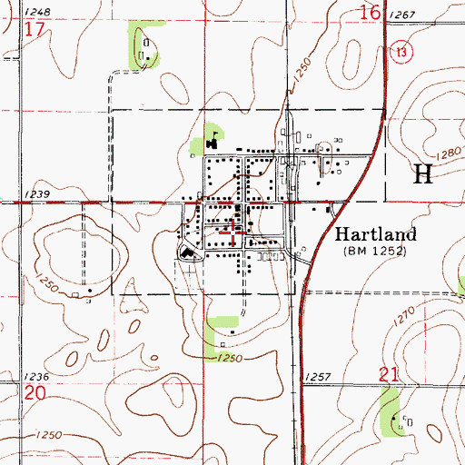 Topographic Map of Hartland Fire Department, MN