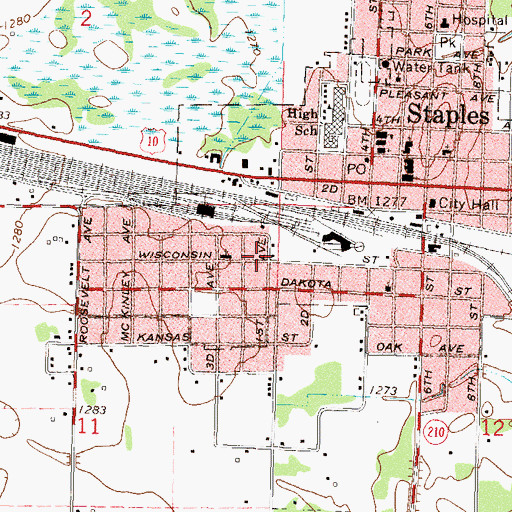 Topographic Map of Staples Fire Department Station 2, MN