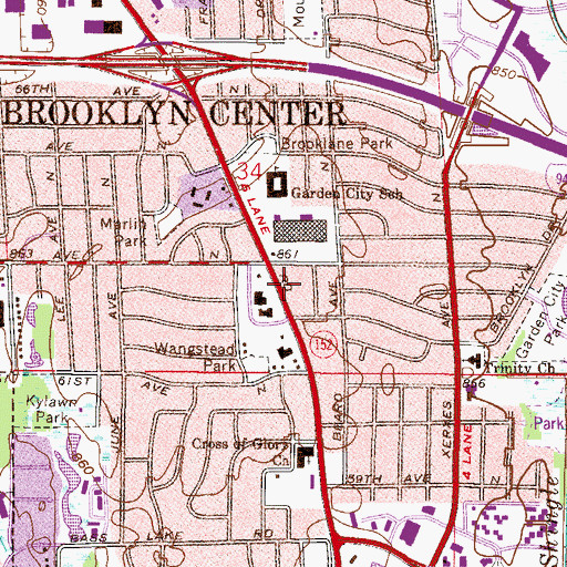 Topographic Map of Brooklyn Center Fire Department West Station, MN