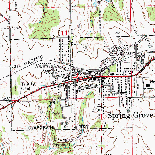 Topographic Map of Spring Grove Fire Department, MN