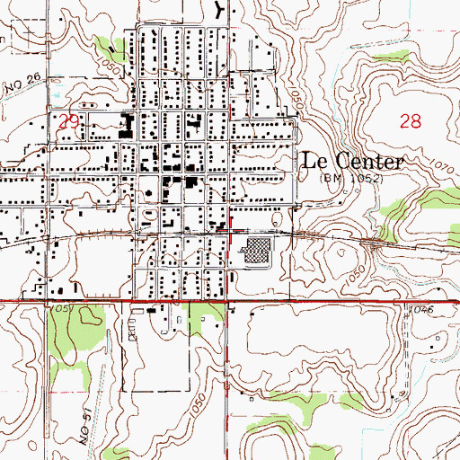 Topographic Map of Le Center Fire Department, MN