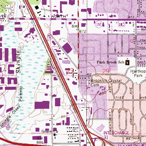 Topographic Map of Brooklyn Park Fire Department Station 3 West, MN