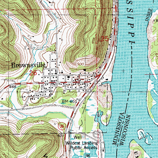Topographic Map of Brownsville Fire and Rescue Department, MN
