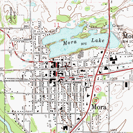 Topographic Map of Mora Area Fire Department, MN