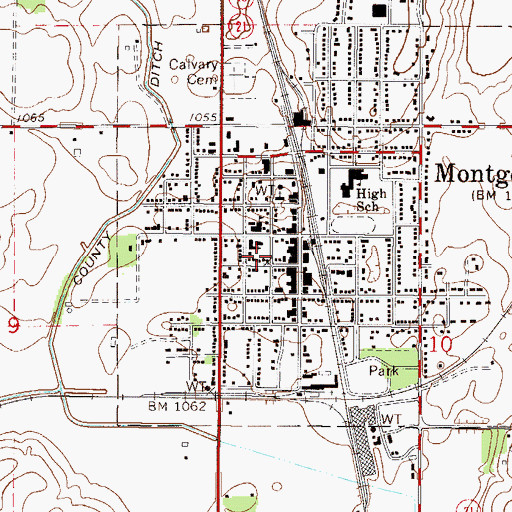 Topographic Map of Montgomery Fire Department, MN