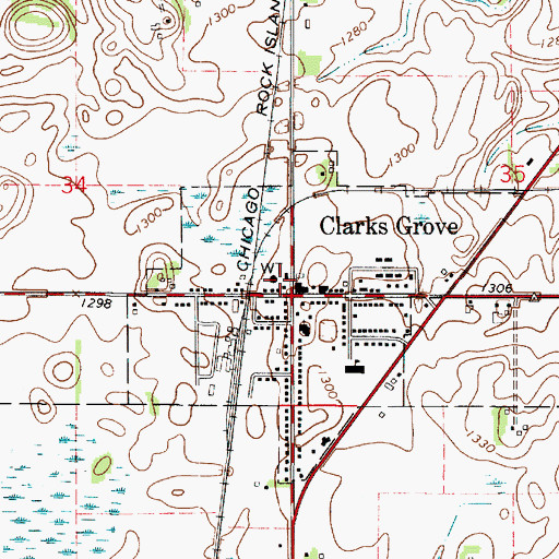 Topographic Map of Clarks Grove Volunteer Fire Department, MN