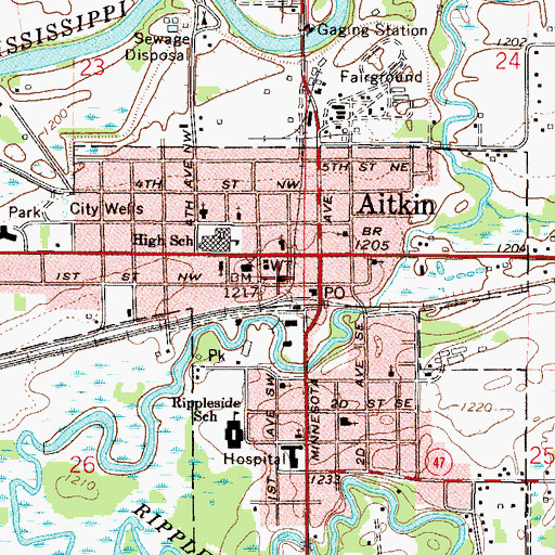 Topographic Map of Aitkin Fire Department, MN