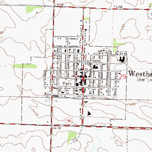 Topographic Map of Westbrook Volunteer Fire Department, MN