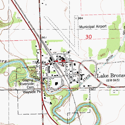 Topographic Map of Lake Bronson Fire Department, MN