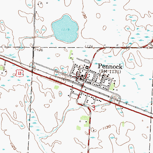 Topographic Map of Pennock Fire Department, MN