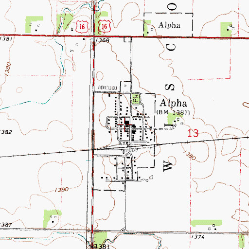 Topographic Map of Alpha Volunteer Fire Department, MN