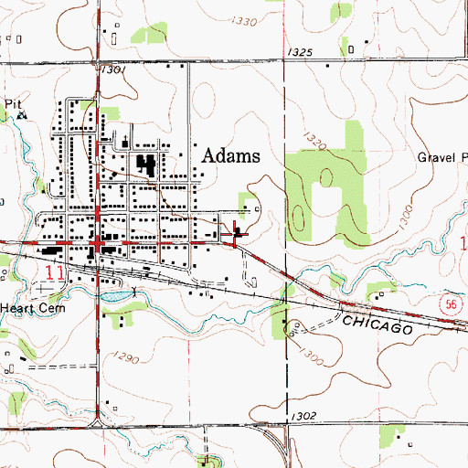 Topographic Map of Adams Volunteer Fire Department, MN