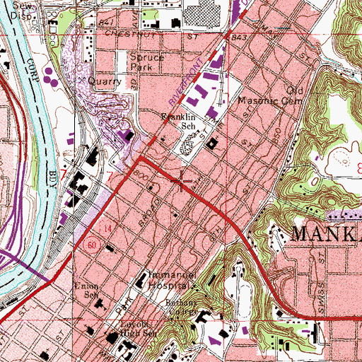 Topographic Map of Mankato Fire Department Station 1, MN