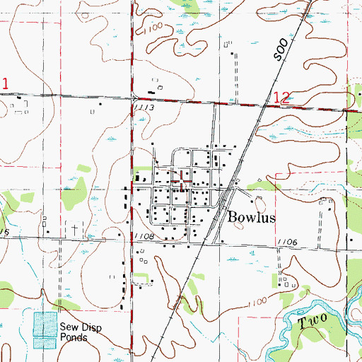 Topographic Map of Bowlus Fire Department, MN