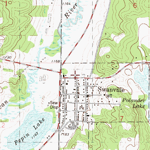 Topographic Map of Swanville Fire Department, MN
