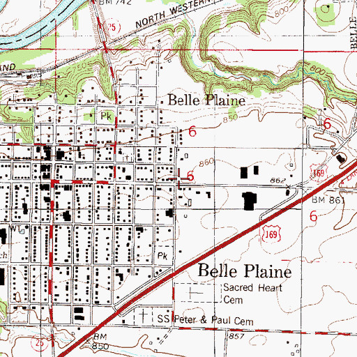 Topographic Map of Belle Plaine Fire Department, MN