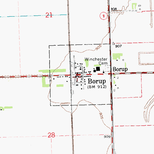 Topographic Map of Borup Volunteer Fire Department, MN
