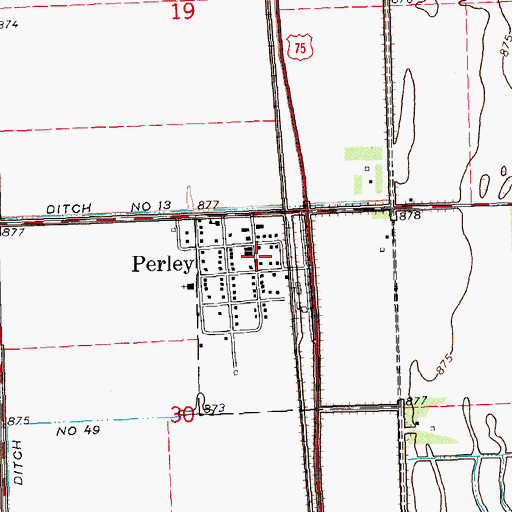 Topographic Map of Perley - Lee Township Fire Department, MN