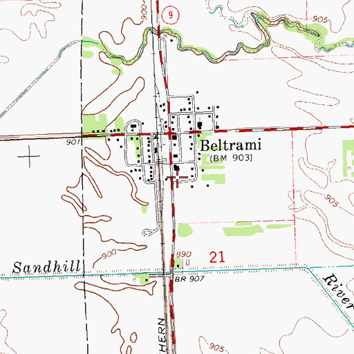 Topographic Map of Beltrami Fire Department, MN