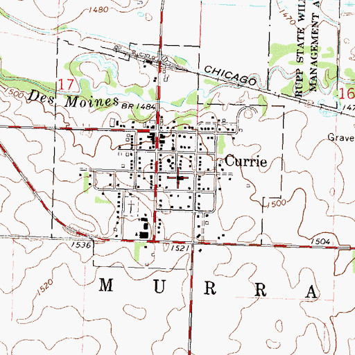 Topographic Map of Currie Volunteer Fire Department, MN