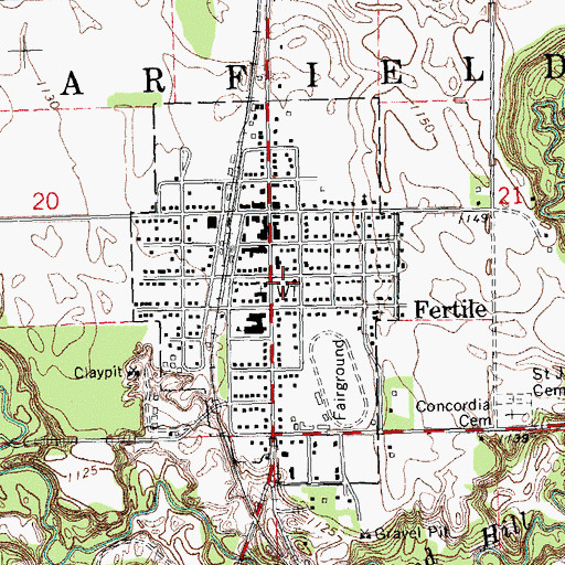 Topographic Map of Fertile Fire Department, MN