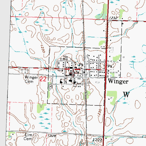 Topographic Map of Winger Volunteer Fire Department, MN