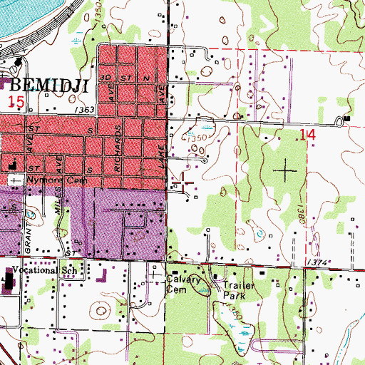 Topographic Map of Bemidji Fire Department Station 2, MN