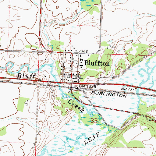 Topographic Map of Bluffton Fire Department, MN