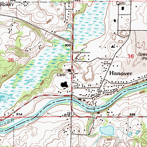 Topographic Map of Hanover Fire Department, MN