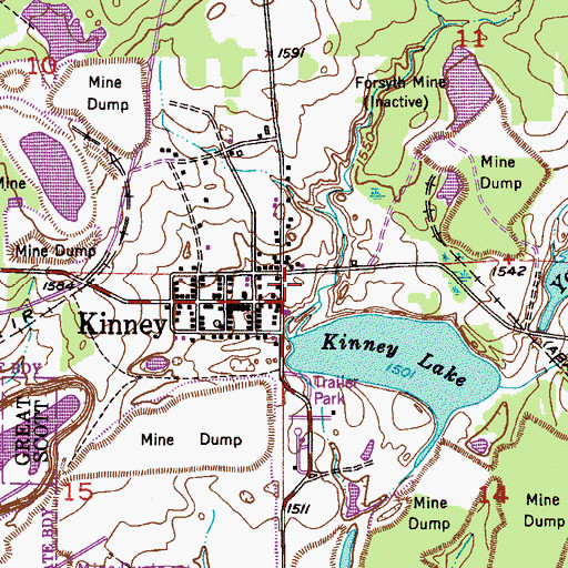 Topographic Map of Kinney - Great Scott Fire Department Station 1, MN