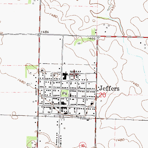 Topographic Map of Jeffers Volunteer Fire Department, MN