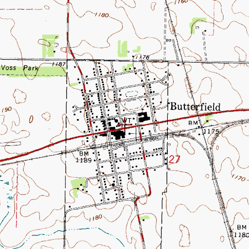 Topographic Map of Butterfield Volunteer Fire Department, MN