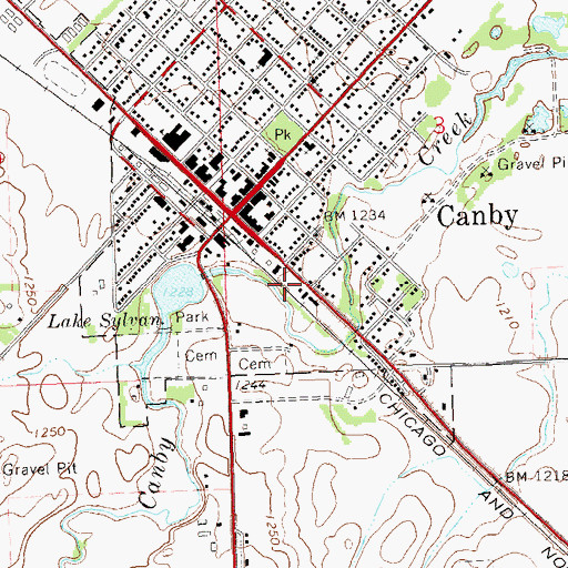 Topographic Map of Canby Fire Department, MN