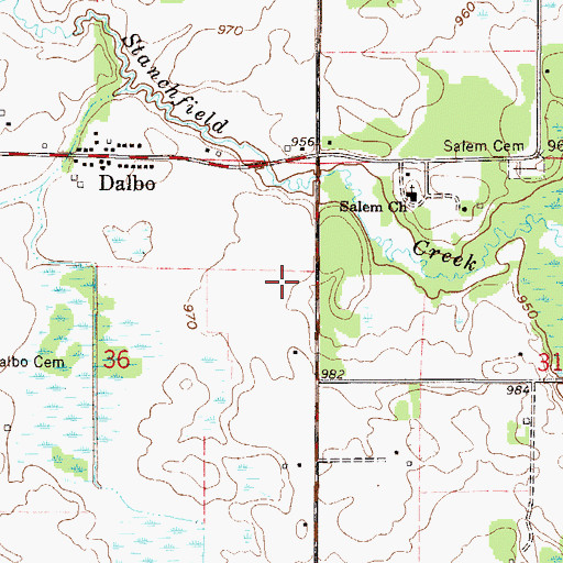 Topographic Map of Dalbo Fire Department, MN