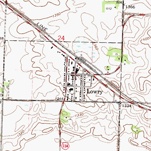 Topographic Map of Lowry Fire Department, MN