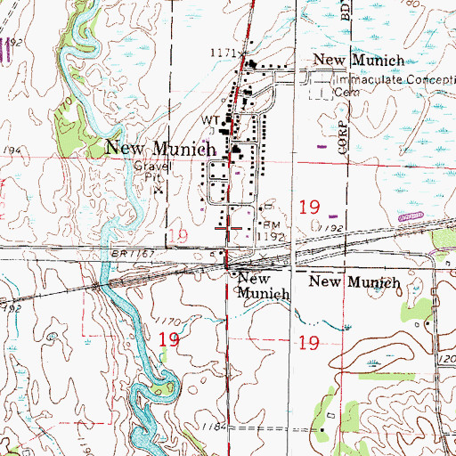 Topographic Map of New Munich Fire Department, MN
